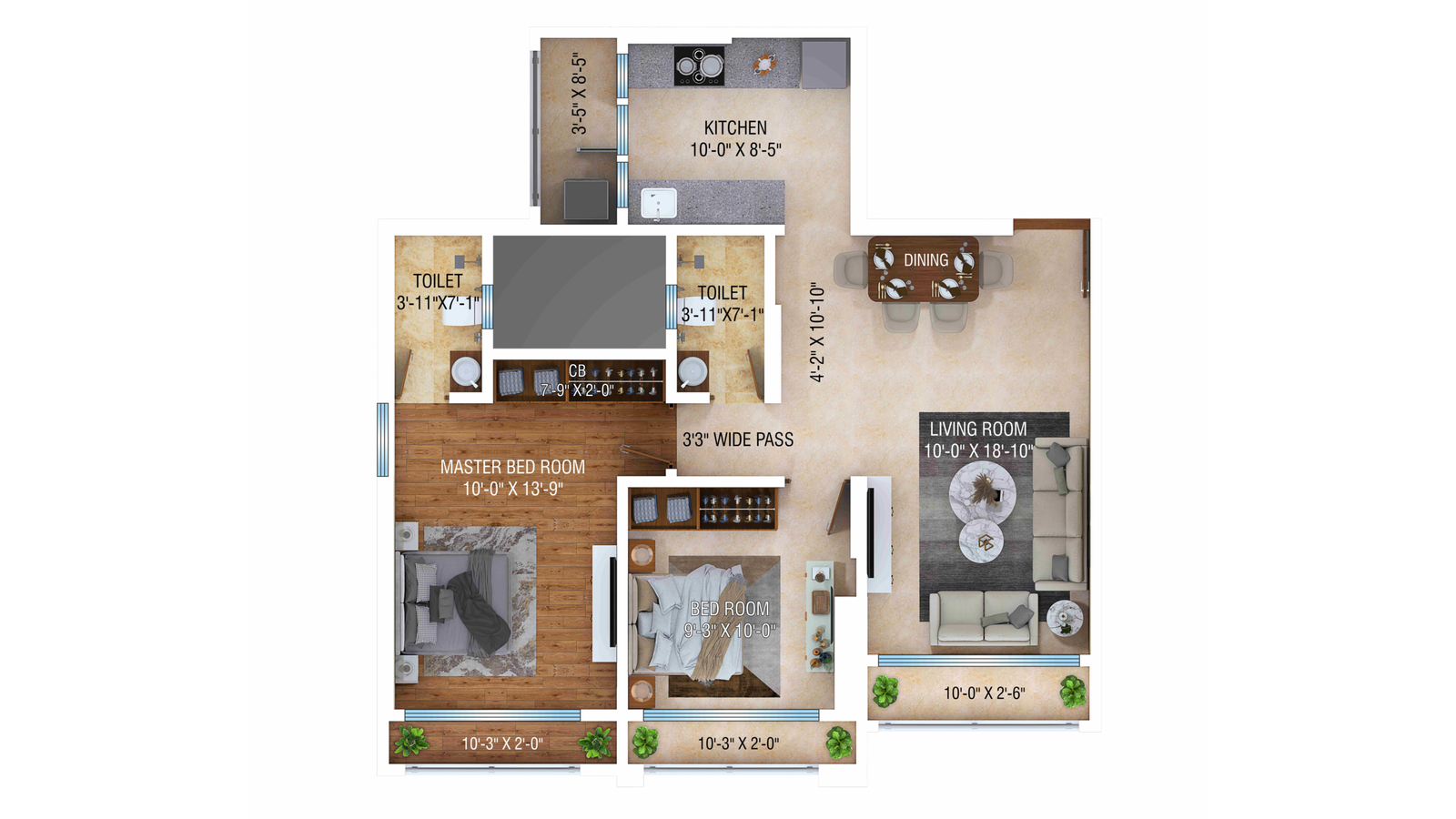 2 BHK (A & C) 2D